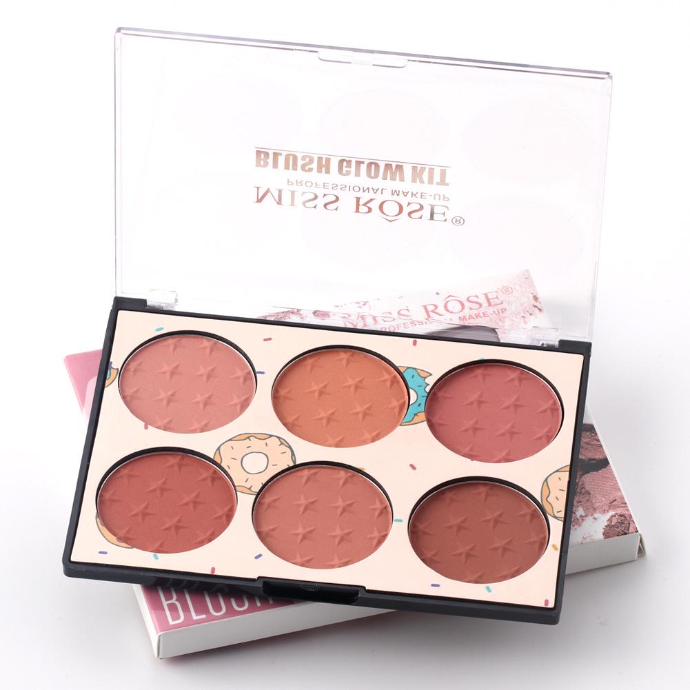 MISS ROSE 6-в-1 Изысканные прямоугольные 6 цветов для девочек, легкие роскошные цветные румяна, приятные для кожи, стильные портативные румяна для ремонта макияжа