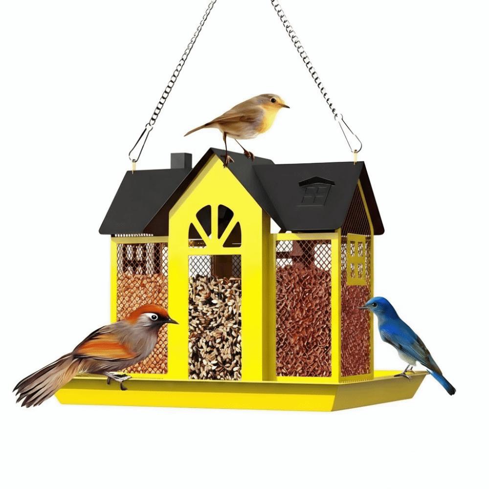 Multi-purpose Metal Hanging Bird Feeder Large Capacity House Shape Hummingbird Feeder Rainproof Wild Bird Feeder Yard Decoration