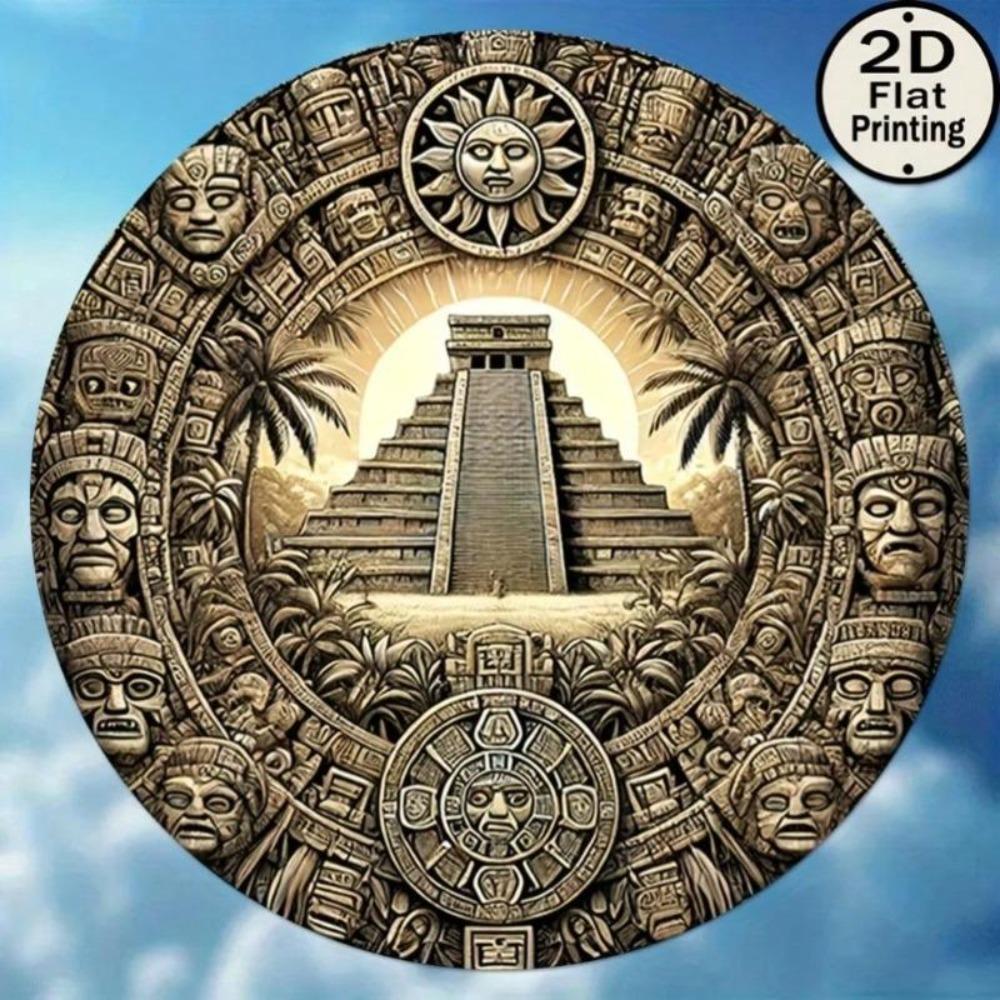 Metal Vintage Wall Art Round Maya Aztec Wall Decor Pyramid of Sun Home