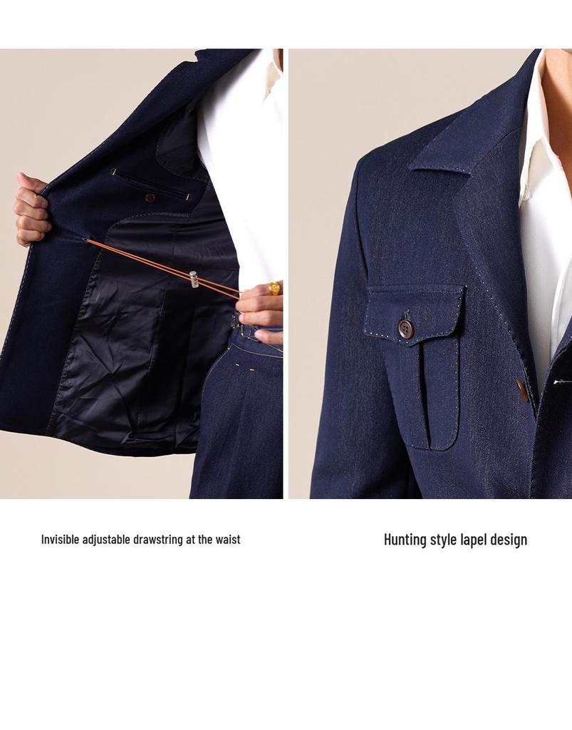 Мужская приталенная итальянская джинсовая куртка Ruishen - Классический воротник, Охотничья, Повседневная, Деловая верхняя одежда для осени/зимы