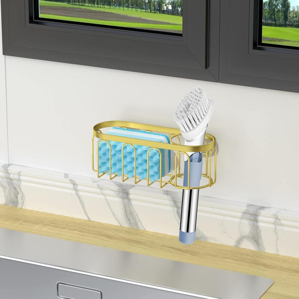 2-in-1 Sponge Holder for Kitchen Sink, Sink Caddy Kitchen Sink Organizer with 3 Suction Cups, No Drill Rustproof Sink Sponge Holder