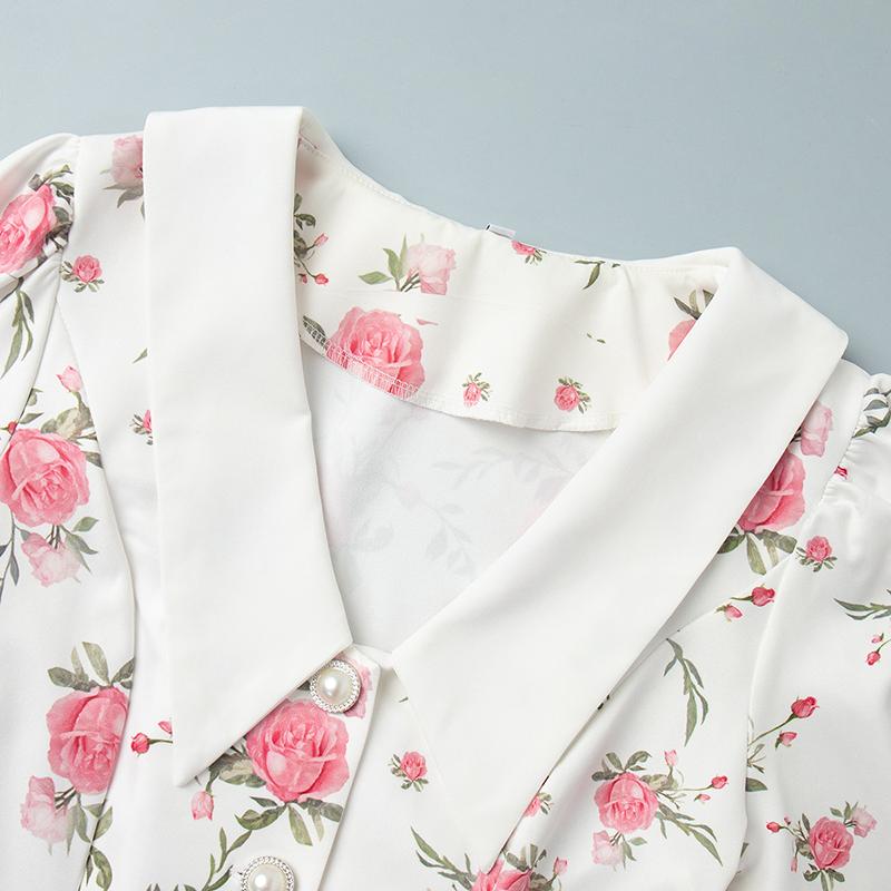 Летнее платье с принтом, пышными рукавами и оборками, женское платье мини с V-образным вырезом, высокой талией и жемчужными пуговицами, женское повседневное модное платье для отпуска