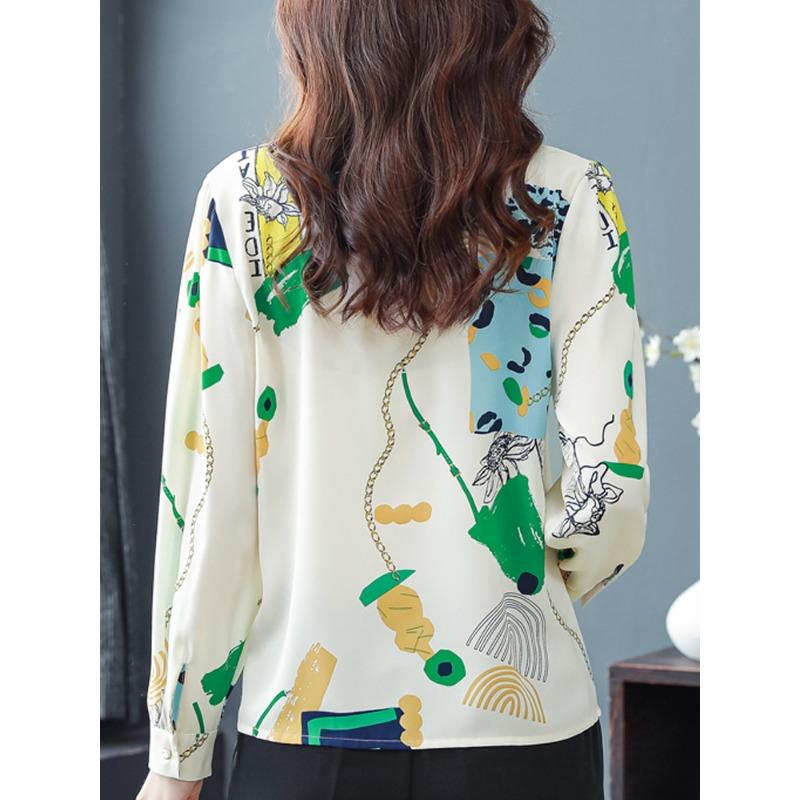 Шифоновая рубашка для женщин, осень, новая рубашка с длинными рукавами, прикрывающая живот, рубашка для мам среднего возраста