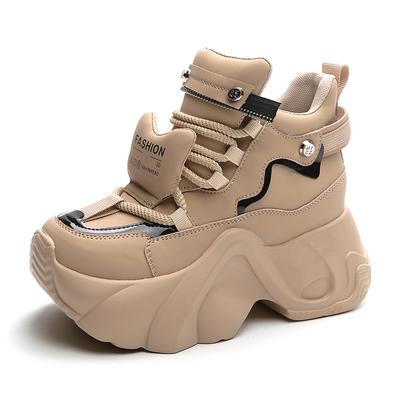 Модные женские кроссовки на высокой платформе из натуральной кожи 2025 весна, повседневная массивная обувь, зимние ботинки на танкетке 8 см, на шнуровке, теплые меховые ботинки для снега