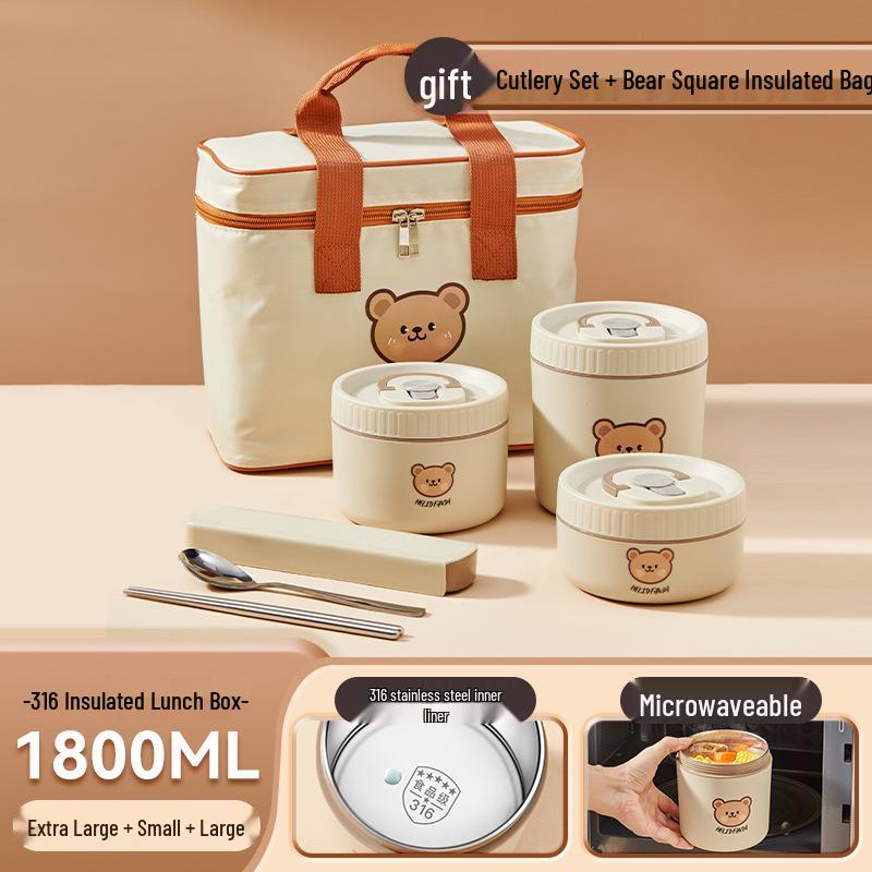 316 Stainless Steel Insulated Double-Layer Microwaveable Bento Lunch Box for Students and Office Workers