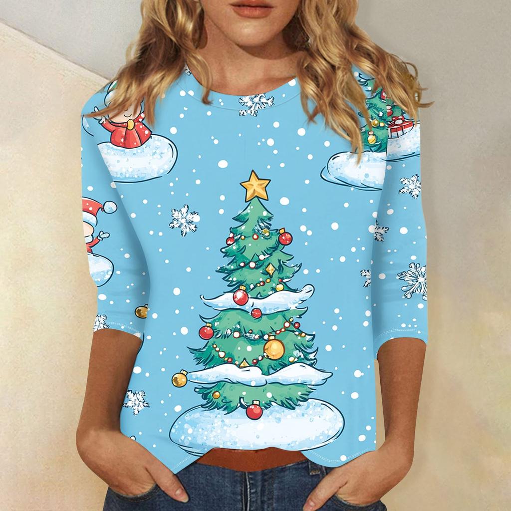 Рубашки с рукавом 3/4 для женщин, футболки с принтом, блузки, повседневные, больших размеров, базовые топы, пуловеры