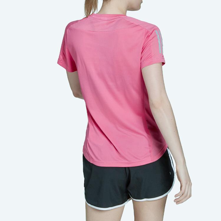 Adidas Own The Run Short Sleeve Crew Neck T-Shirt Women Tops Semi-Fluorescent-Pink H30045