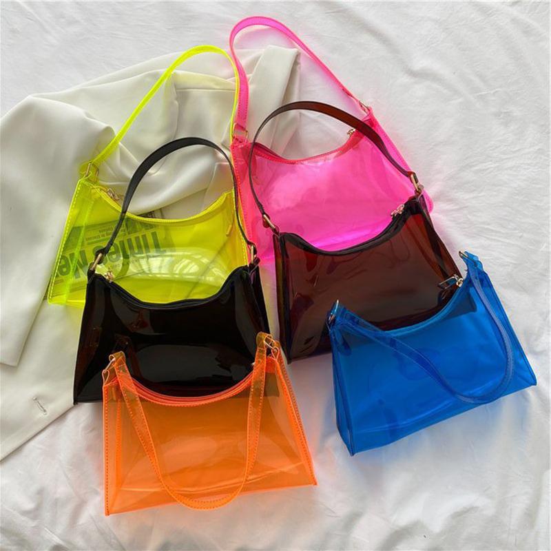Yogodlns Women Underarm Shoulder Bag PVC Transparent Fashion Designer Small Handbag Purse Jell Hobos Bags Female Summer Top Handle Bags