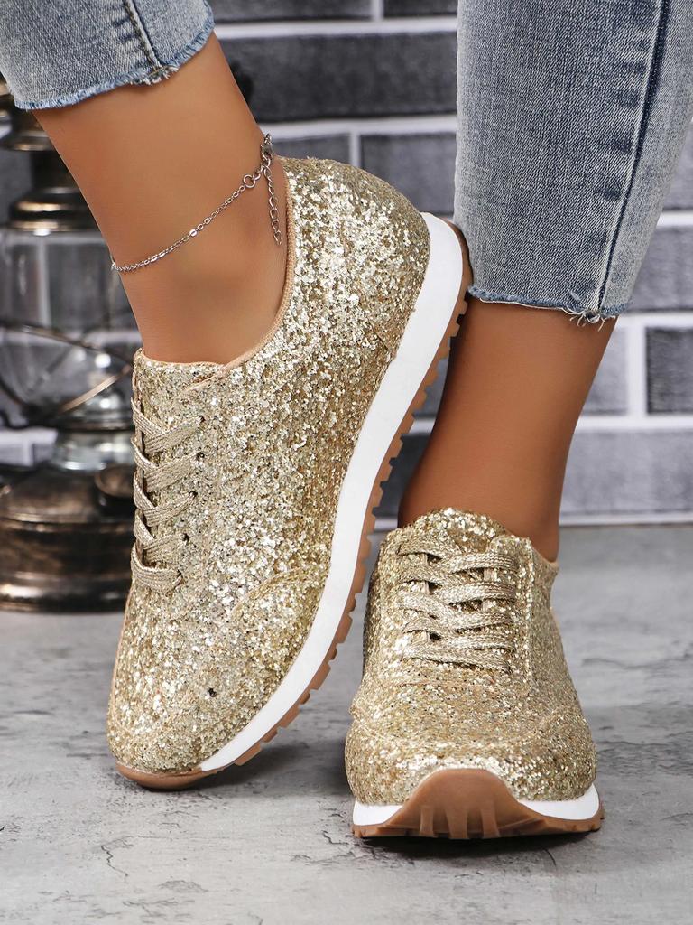 Женская весенняя новая модная обувь с блестками и круглым носком из вулканизированной стали, удобная нескользящая спортивная женская обувь