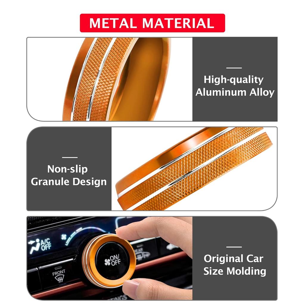 for Honda Passport 2026 Accessories - 3-Pieces Aluminum Alloy Air-Conditioning Knob Cover Trims (Orange) - DvlynAuroa