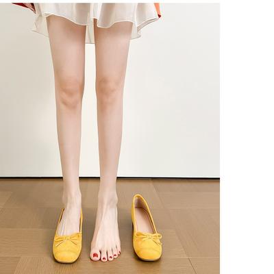 Второй шанс~ Французские ретро замшевые туфли-лодочки женские 2025 новые весенне-осенние квадратный носок бант Мэри Джейн