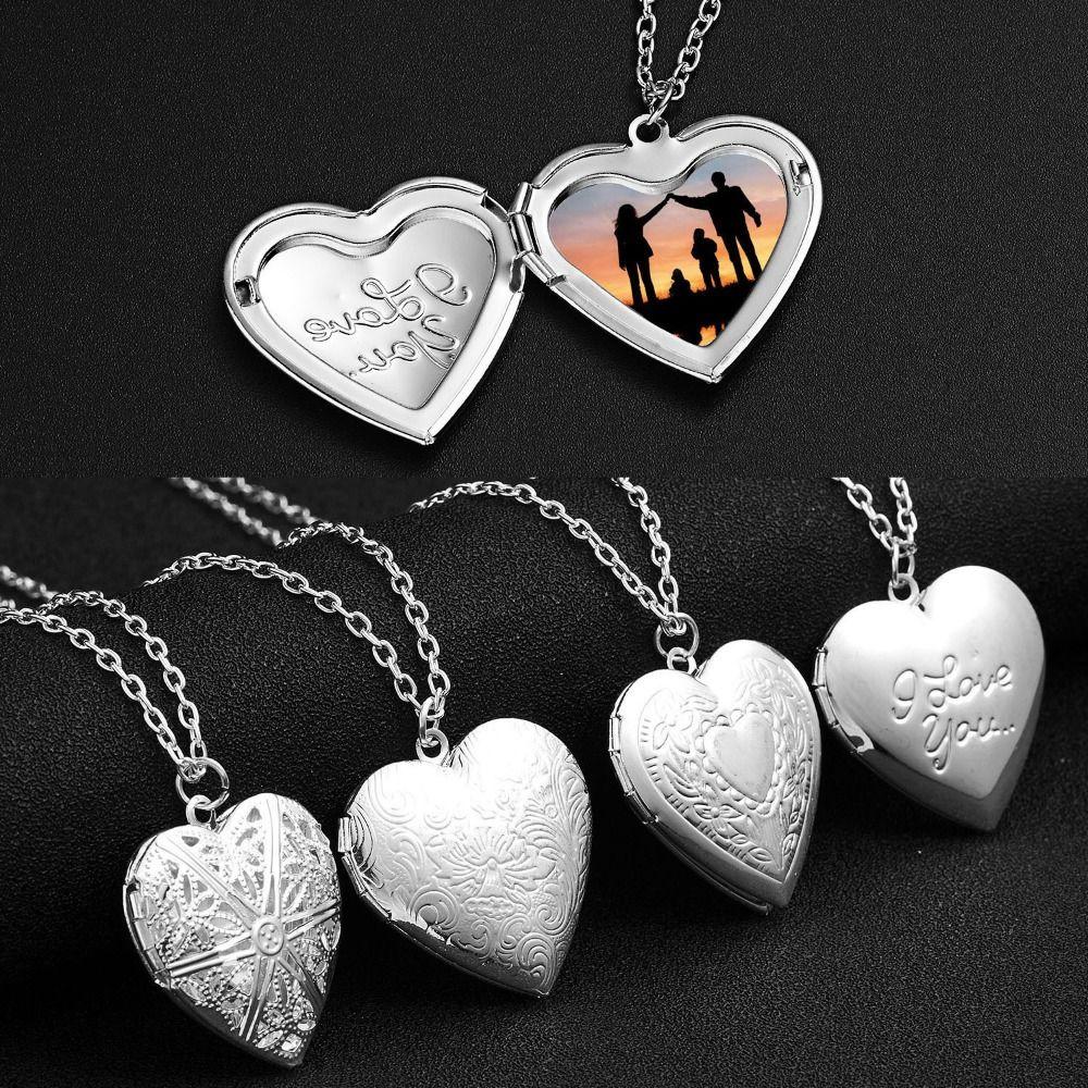 Carving Heart Shaped Family&Lovers Photo Frames Pendant Photo Picture Locket DIY Necklace Necklaces