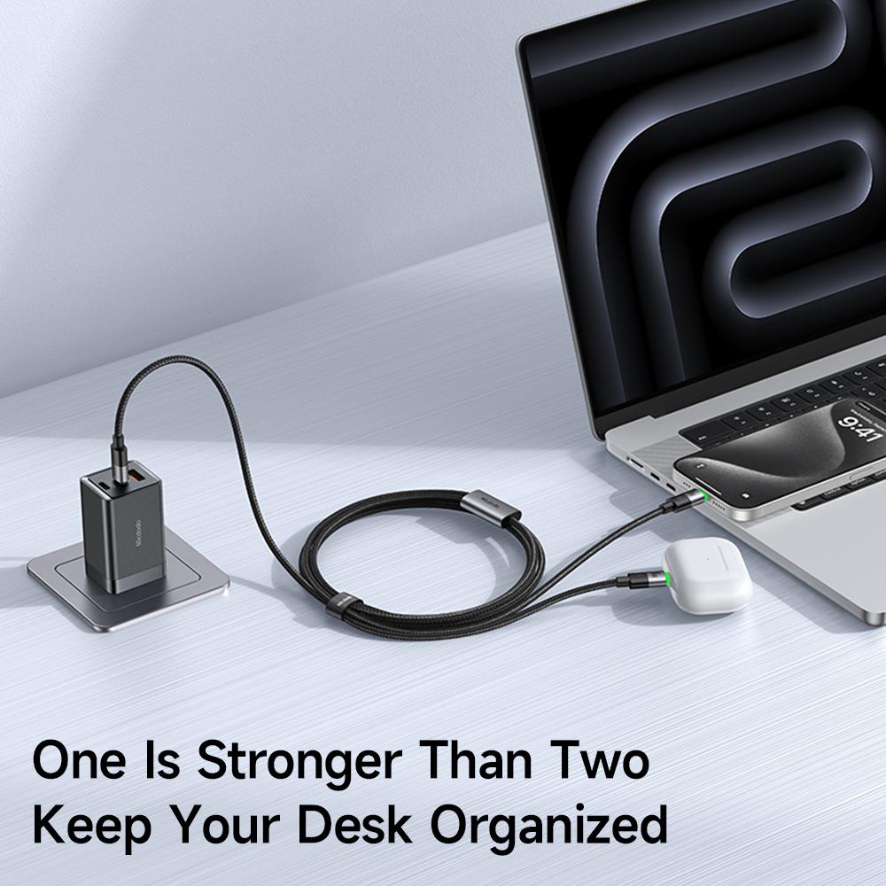 MCDODO CA-6740 2-в-1 USB-C Кабель 100 Вт Быстрая Зарядка Два порта Type-C Плетеный Шнур 1.5 м для Нескольких Устройств