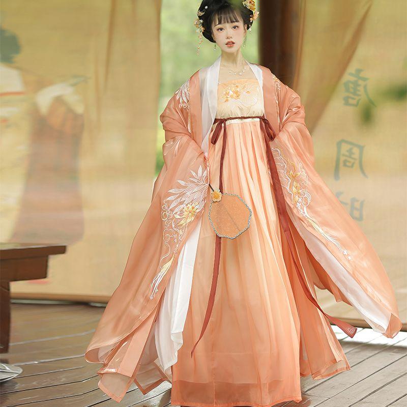Рубашка с двойным рукавом и вышивкой Hanfu в китайском стиле, костюм с юбкой HE ZI