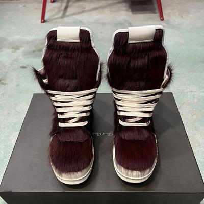 Бренд Натуральная Кожа Пушистые Туфли Женские Классические Бордовые Туфли из Конского Волоса Мужские Повседневные Высокие Кроссовки Кроссовки На Плоской Подошве Ботильоны