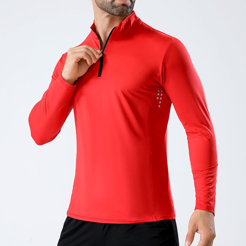 Long Sleeved T-shirt Men's Stand Up Collar Zipper Top New Thin Outdoor Fitness Sports Casual Elastic Slim Fit Base Shirt