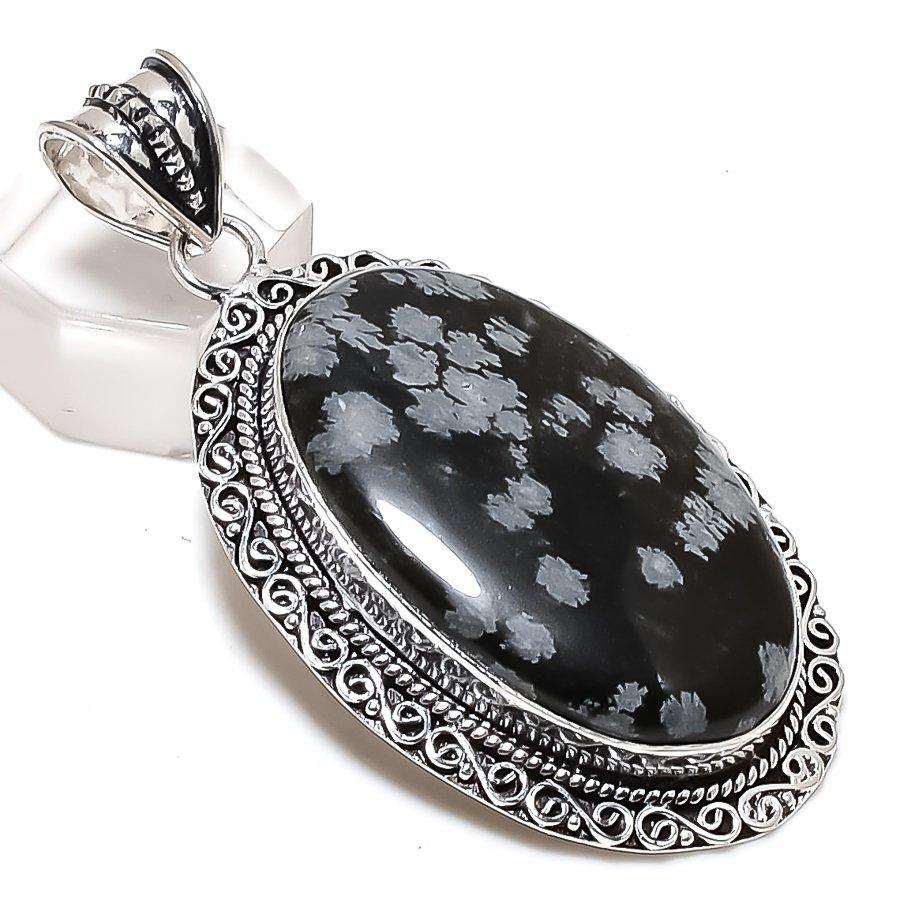 Натуральный снежный обсидиан 925 стерлинговое серебро ювелирная подвеска 2,60" O5e52