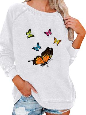 Женский пуловер оверсайз, модный топ с принтом бабочки, женский свитшот на весну/осень