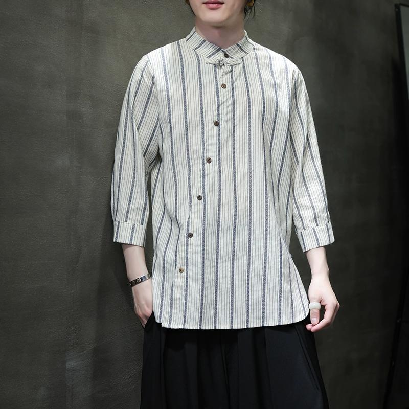 Мужская рубашка в полоску из конопли в китайском стиле, хлопково-льняной костюм Тан, одежда в стиле ханьфу в стиле ретро, топы в стиле Харадзюку, мужская одежда