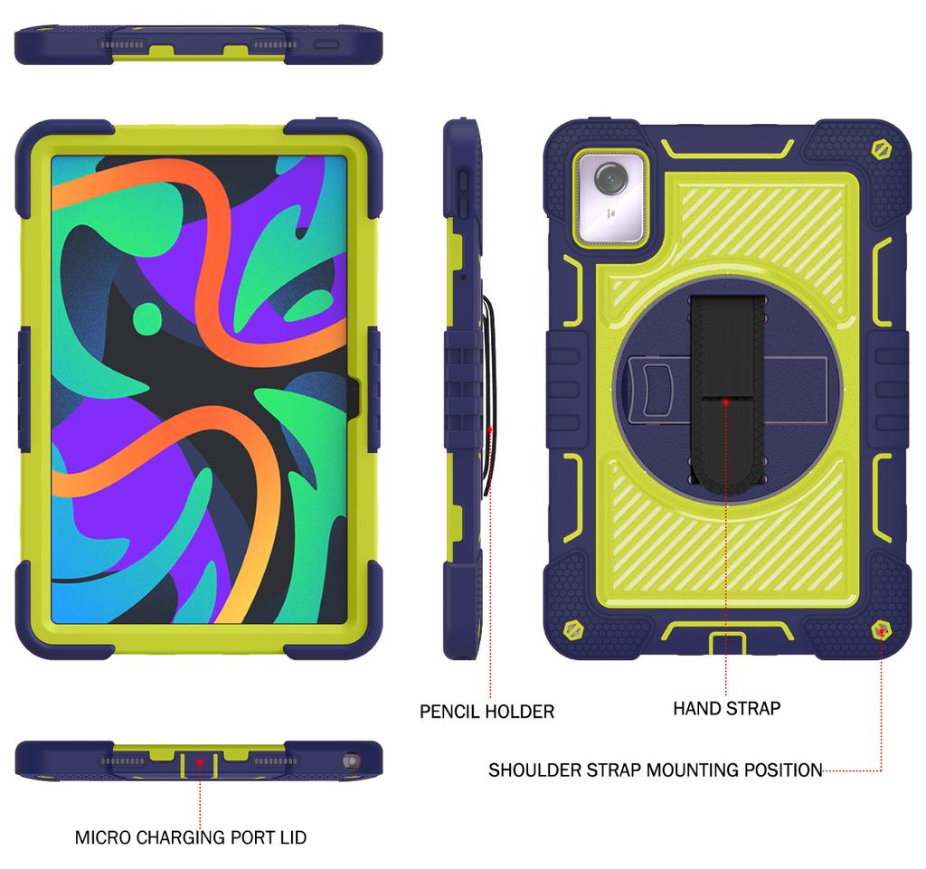 For Lenovo Tab M11/Xiaoxin Pad 11 2024 Case Silicone+PC Kickstand Tablet Cover with Shoulder Strap