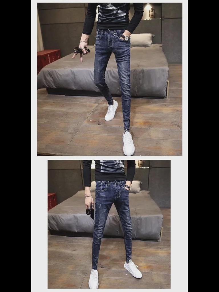 Мужские узкие эластичные джинсы в корейском стиле на весну и осень — модные и универсальные узкие брюки