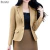Women Casual Suit Neck Solid Color Long Sleeve Thin Cardigan Blazer