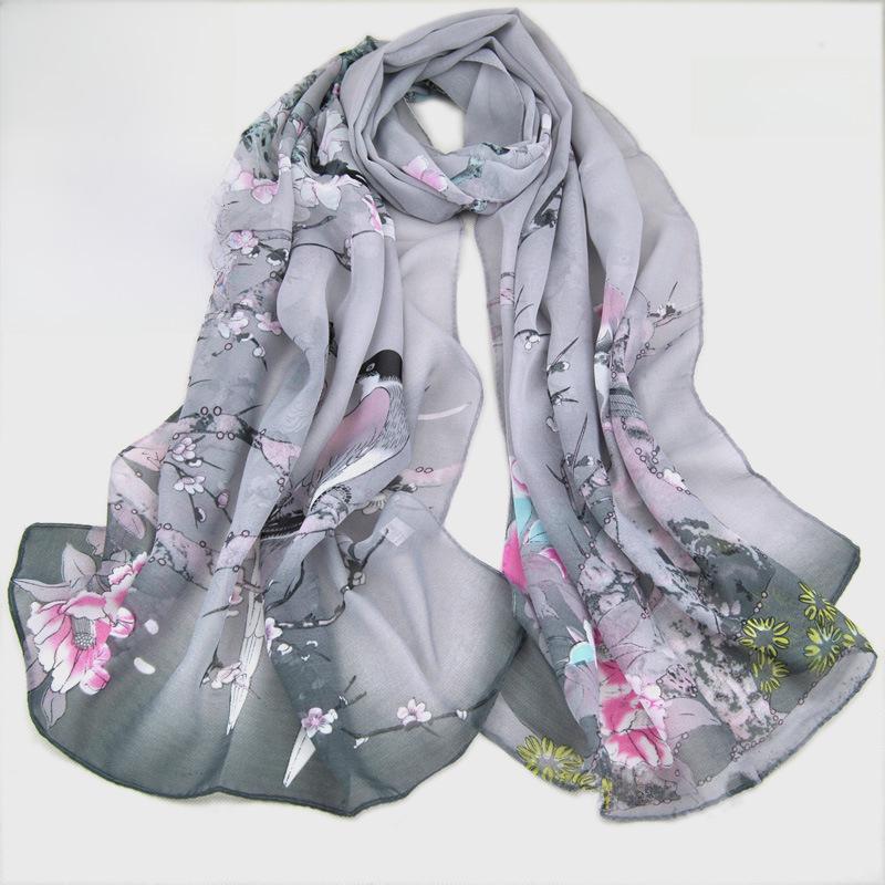 Шелковый шифоновый шарф «Сорока» на весну и лето — длинный, женственный дизайн