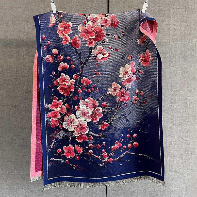 Luxury Brand Cashmere Women Floral Scarf Winter Warm Shawl and Wrap Bandana Pashmina Female Foulard Square Thick Blanket Poncho