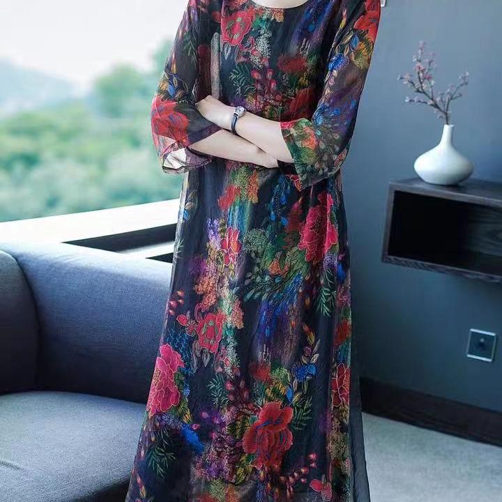 Женское элегантное шелковое платье Boussac с цветочным принтом в стиле вестерн, Vestidos Mujer, 5xl