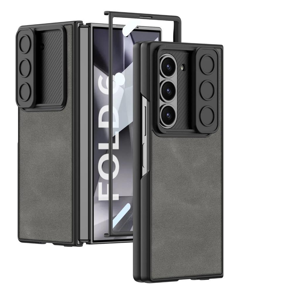 Роскошный жесткий чехол для телефона из искусственной кожи для Samsung Galaxy Z Fold 6, противоударный чехол с защитной пленкой для экрана, защита камеры