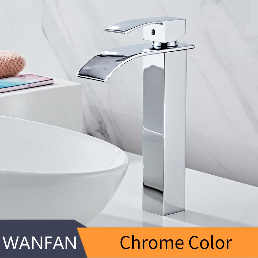Bathroom Waterfall Basin Sink Faucet Gold Faucets Brass Bath Faucet Hot&Cold Water Mixer Vanity Tap Deck Mounted Washbasin Tap