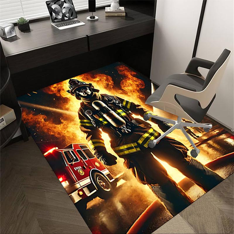 1PC firefighter firetruck Non-Slip Floor Carpet Compatible for Office&Living Room&Bedroom&Dining room - Flat-Weave Machine-Washable Rectangular-W233