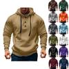 Mens Hoodies Vintage Casual Quarter Button Up Hooded Workout Sweatshirts Fall Winter Pullover Hoody