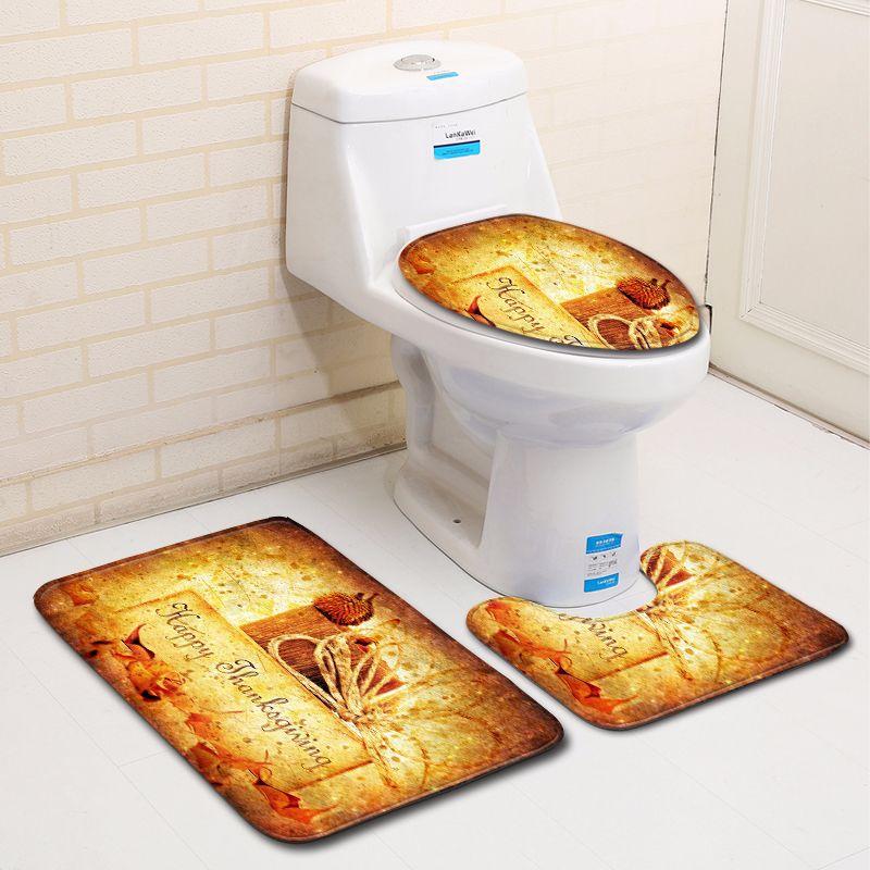 Thanksgiving Bathroom Toilet Three-Piece Floor Mat Doormat Bathroom Carpet