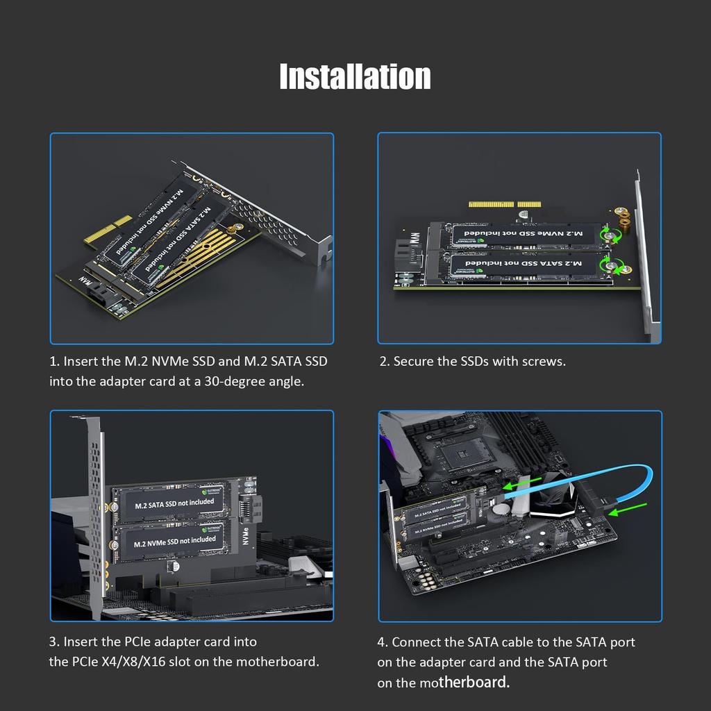 GLOTRENDS PA12 Преобразователь PCIe Поддерживает один NVMe SSD и один SATA M.2 Адаптер M.2 M.2 SSD.