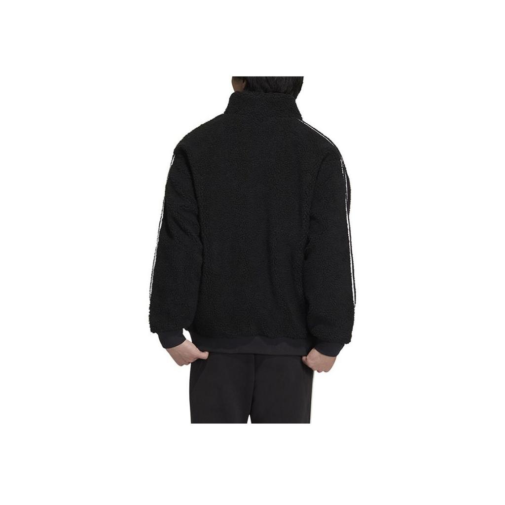 Adidas Neo Logo Pattern Stripe Украшенная куртка на флисовой подкладке Мужская верхняя одежда Черный HN8731