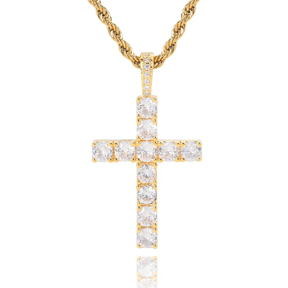 European and American Hip-hop Jewelry Solid Large Cross Pendant Micro-inlaid Zircon Personality Hip-hop Men's Hip-hop Necklace