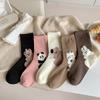 Autumn Winter Women Socks Harajuku Candy Color Cotton Middle Tube Socks Cartoon Bear Print Sweet Girls Kawaii Cute Socks