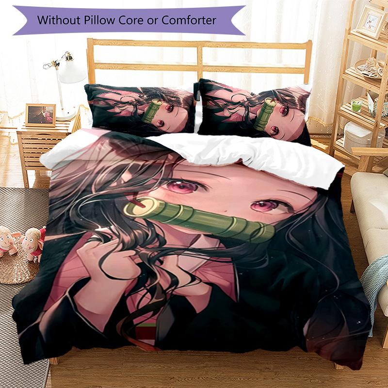 3pcs nezouko6 Design Cover Set - HD Printed Bedding with 1 Cover and 2 Pillowcases - Perfect for Home and Dorm Decor