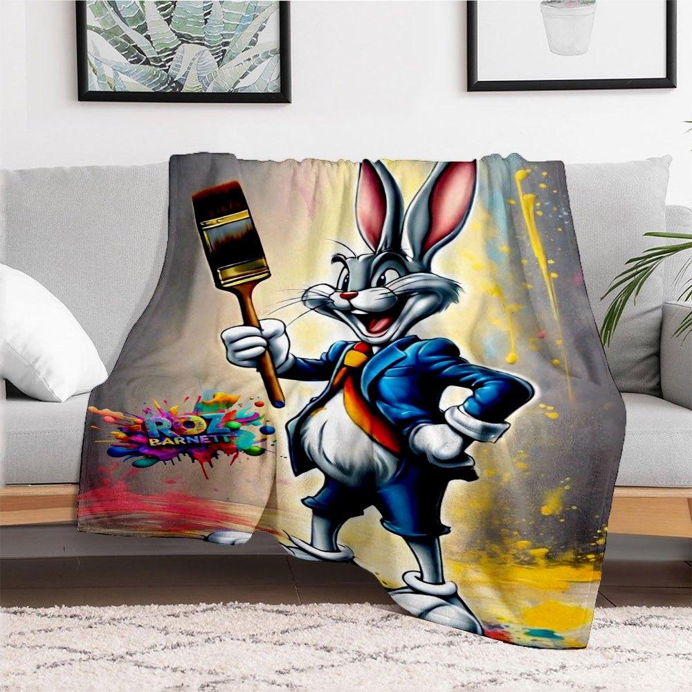 "Looney Tunes Bugs Bunny Art Print - Colorful Canvas Poster"Blanket Flannel Throw Blanket for Sofa, Bed, Travel, Camping, Office