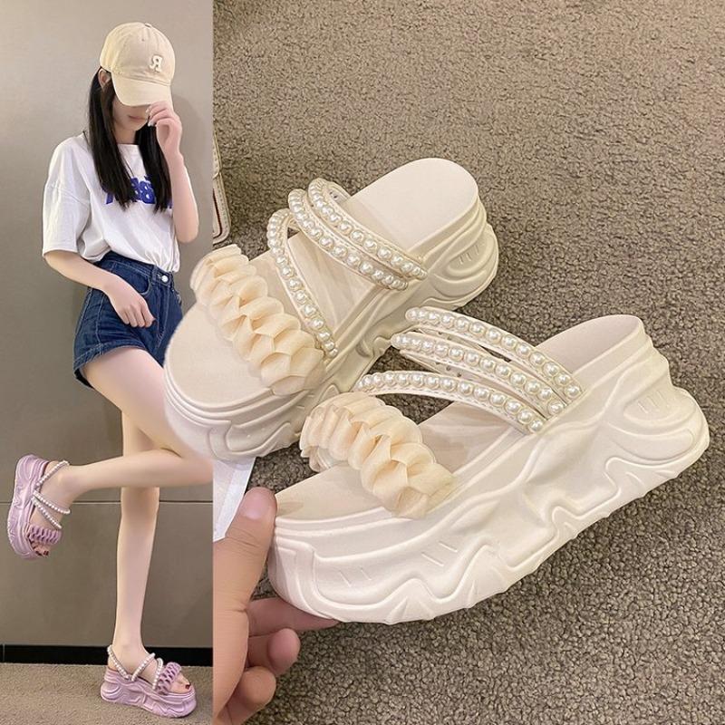 Модные сандалии Fairy Style Pearl Two Wear, модные универсальные тапочки из бисквита на толстой подошве для внешнего ношения, размер плюс 40