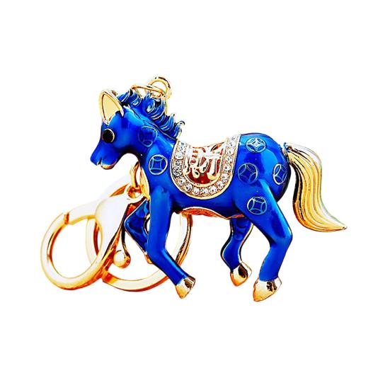 Брелок-подвеска двусторонний со стразами, китайский зодиак, привлекающая удачу лошадь, металлический шарм для сумки