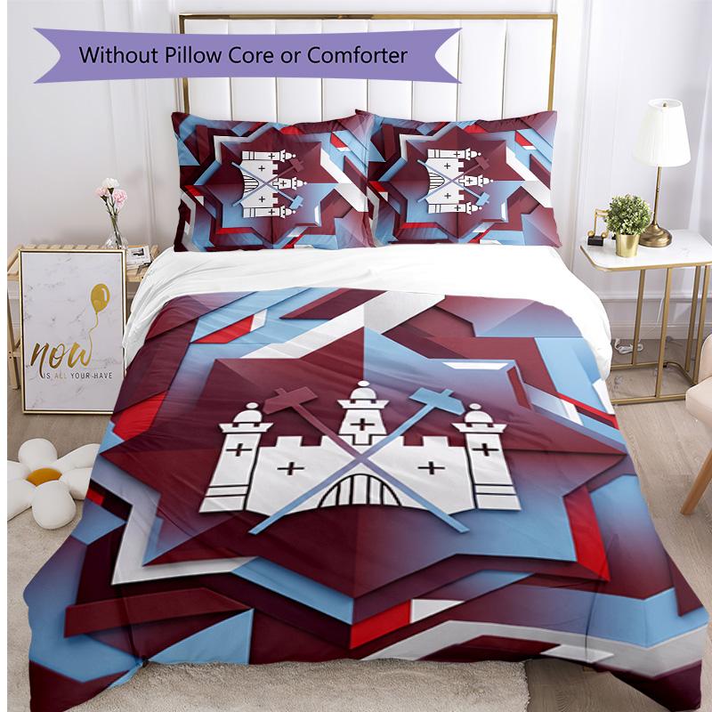 West Ham United Football Printed 3 Pieces Bedding Set, Comfortable Skin Friendly Bedroom Duvet Cover Set