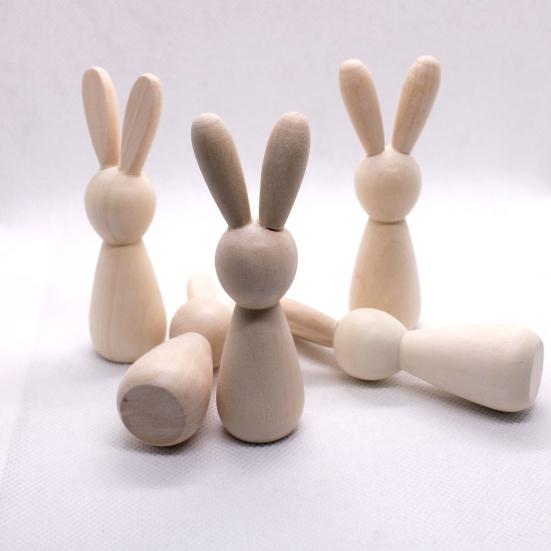 Unfinished Wooden Rabbit Crafts DIY Mini Wood Bunny Figurine Easter Blank Bunny Peg Dolls for Painting