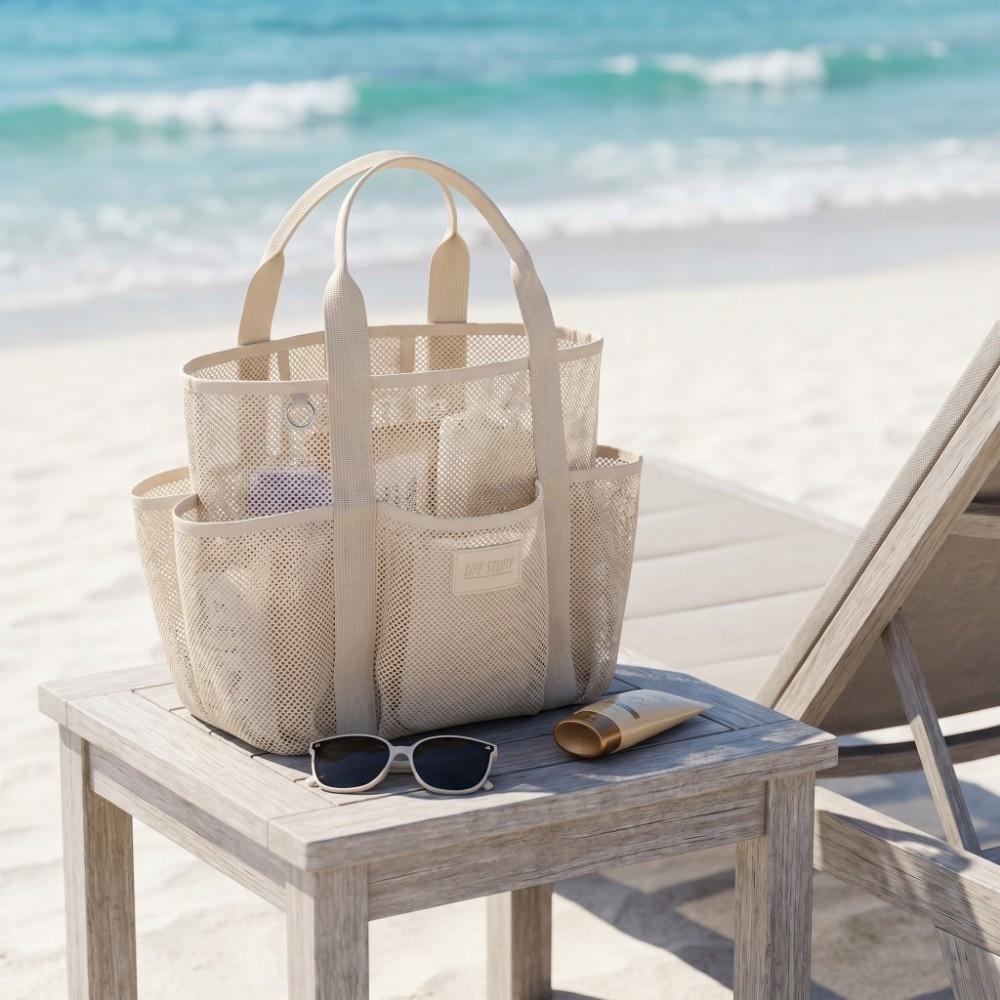 Internal Compartments Large Beach Tote Bag Multi-level Zoning Mesh Shower Bag  Travel