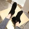 Booties Elegant With Medium Heels Women's Ankle Boots Suede Short Shoes For Woman Black Footwear Stylish Offer Spring 2024