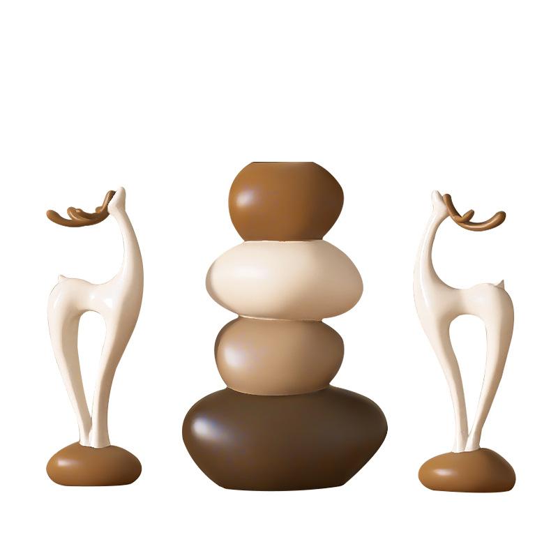 Modern Resin Lucky Deer Vase Statues - Elegant Tabletop Ornaments for Home Living Room & Housewarming Gift