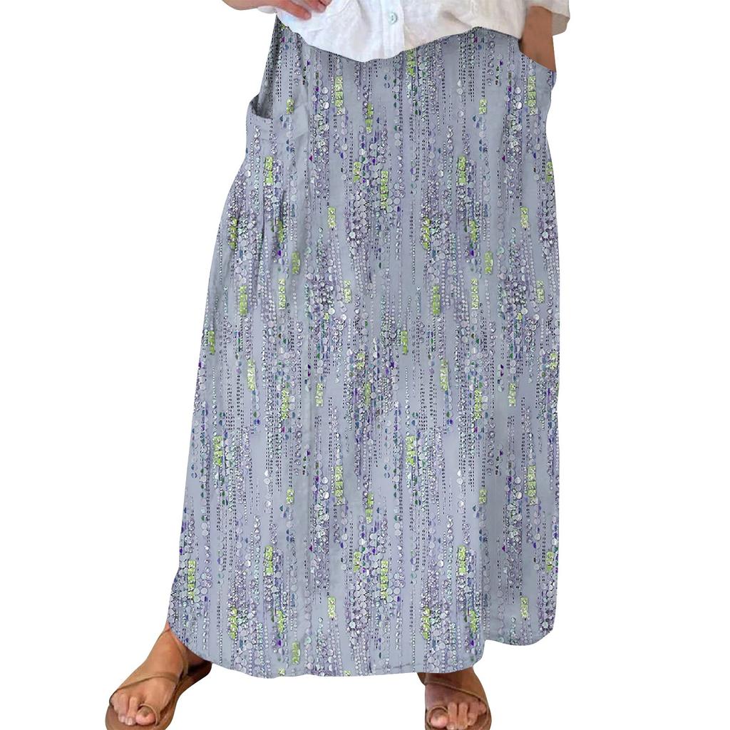 Женская повседневная свободная юбка-макси в стиле бохо с эластичной резинкой на талии, пляжная, струящаяся, с карманом