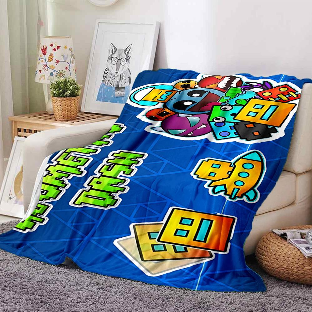 1pc Geometry Dash Adventure flannel Blanket for Super Soft Cute Comfort Blanket for Travel Bedding Couch Sofa Blanket Y73027