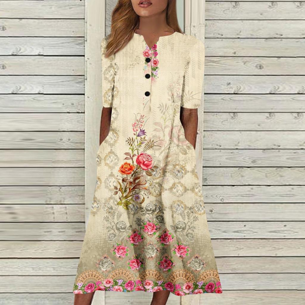 Женская летняя повседневная модная пляжная свинг-юбка с v-образным вырезом и короткими рукавами